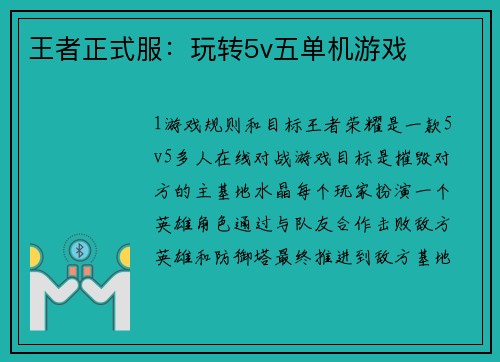 王者正式服：玩转5v五单机游戏