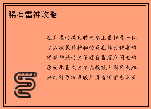 稀有雷神攻略